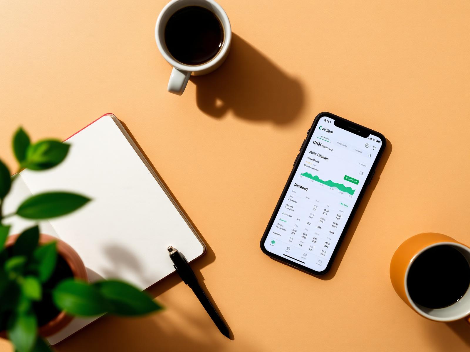 Painel da Empresa.ia no celular sobre uma mesa de trabalho
